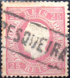 3269.jpg -     Lote:    3269      Lotes pelo Correio              Descrição:         Carimbos nominativos. 1870/76 &mdash; D. Luís I, fita direita. CE40, 25 reis carmim, denteado 13 &frac12;, obliterado com carimbo batido a preto de "PESQUEIRA".        O       Valor Base:     &euro; 12,00     Valor Venda:     &euro;      