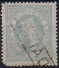 3273.jpg -     Lote:    3273      Lotes pelo Correio              Descrição:         Carimbos nominativos. 1880/81 &mdash; D. Luís I. De perfil. CE53, azul cinzento. Obliterado com carimbo batido a preto de "ANCIÃO". Selo com um dente curto.        O       Valor Base:     &euro; 8,00     Valor Venda:     &euro;      