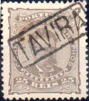 3281.jpg -     Lote:    3281      Lotes pelo Correio              Descrição:         Carimbos nominativos. 1882/83 &mdash; D. Luís I. De frente. CE57, 25 reis castanho, denteado 11 &frac12;. Obliterado com carimbo batido a preto "TAVIRA".        O       Valor Base:     &euro; 8,00     Valor Venda:     &euro;      