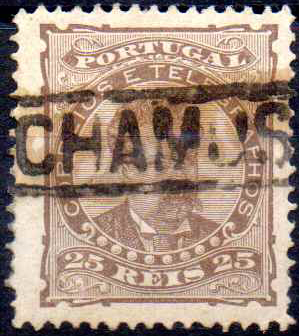 3282.jpg -     Lote:    3282      Lotes pelo Correio              Descrição:         Carimbos nominativos. 1882/83 &mdash; D. Luís. De frente. CE57, 25 reis castanho obliterado com carimbo batido a preto "CHAMUSCA".        O       Valor Base:     &euro; 8,00     Valor Venda:     &euro;      