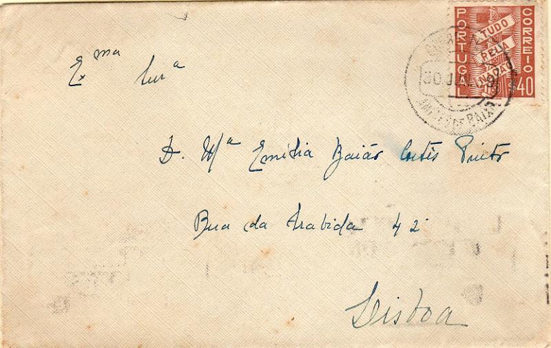 3332.jpg -     Lote:    3332      Lotes pelo Correio              Descrição:         Carimbos circulares datados, tipo 1880. Sobrescrito circulado com selo TPN de $40 de Amiais de Baixo (30.06.39) para Lisboa (01.07.39). Carimbo batido a preto "AMIÃES DE BAIXO".        Carta       Valor Base:     &euro; 12,00     Valor Venda:     &euro;      