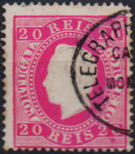 3360.jpg -     Lote:    3360      Lotes pelo Correio              Descrição:         Carimbos da telegrafia elétrica. 1884 &mdash; D. Luís I. Fita direita. Nova cor e valor. CE66, 20 reis carmim, denteado 13 &frac12;, obliterado com carimbo a preto "TELEGRAPHIA ELECTRICA / CALDAS / DE / MONCHIQUE".        O       Valor Base:     &euro; 15,00     Valor Venda:     &euro;      