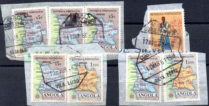 3383.jpg -     Lote:    3383      Lotes pelo Correio              Descrição:         Carimbos hexagonais * Correio Aéreo. Lote com 4 fragmentos na maioria com selos tipo Mapa de Angola, obliterados com carimbos batidos a preto de: SÁ DA BANDEIRA, NOVA LISBOA, VILA LUSO e SILVA PORTO.        Lote       Valor Base:     &euro; 8,00     Valor Venda:     &euro;      