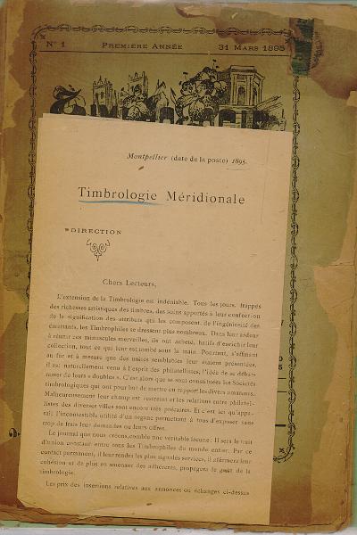 3473.jpg -     Lote:    3473      Lotes pelo Correio              Descrição:         Jornal Timbrologie Meriodinale (estado de conservação deficiente). N.º 1, 2, 3/4 de 1895.        Livro       Valor Base:     &euro; 10,00     Valor Venda:     &euro;      