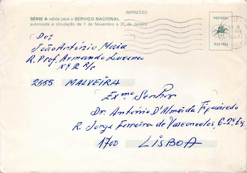 3634.jpg -     Lote:    3634      Lotes pelo Correio              Descrição:         Portugal &mdash; Lote com 9 bilhetes-postais de Boas Festas tipo Série A com os respetivos sobrescritos, de Taxa Paga Nacional/Internacional. Lote a ver.        Lote       Valor Base:     &euro; 6,00     Valor Venda:     &euro;      