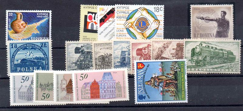 3704.jpg -     Lote:    3704      Lotes pelo Correio              Descrição:         Europa. Lote com selos: Grécia Yv1563, Chipre Yv 743/745, Roménia Yv1410, Polónia Yv528, Checoslováquia, Alemanha Yv 709/712 e Ilha de Man Yv1.         ***       Valor Base:     &euro; 8,00     Valor Venda:     &euro;      