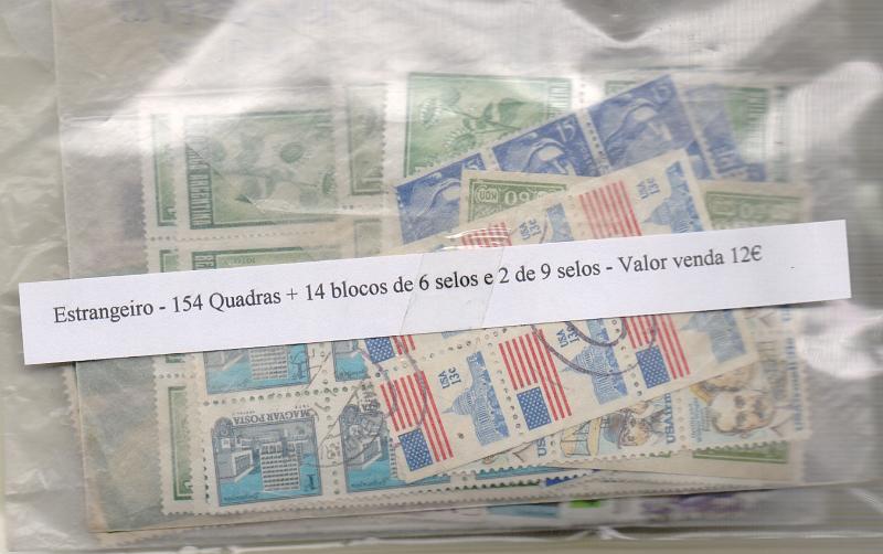 3709.jpg -     Lote:    3709      Lotes pelo Correio              Descrição:         Mundiais. Lote composto por 154 quadras + 14 blocos de 6 selos + 2 blocos de 9 selos. Lote a ver.        Lote       Valor Base:     &euro; 12,00     Valor Venda:     &euro;      