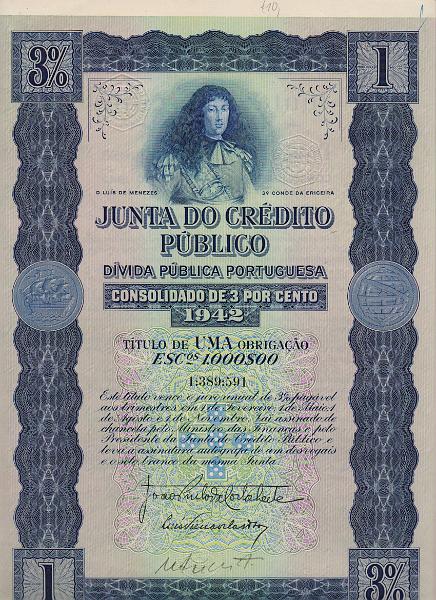 3725.jpg -     Lote:    3725      Lotes pelo Correio              Descrição:         Junta do Crédito Público. Consolidado de 3%, 1942. Título de 10 obrigações.        DOC       Valor Base:     &euro; 10,00     Valor Venda:     &euro;      