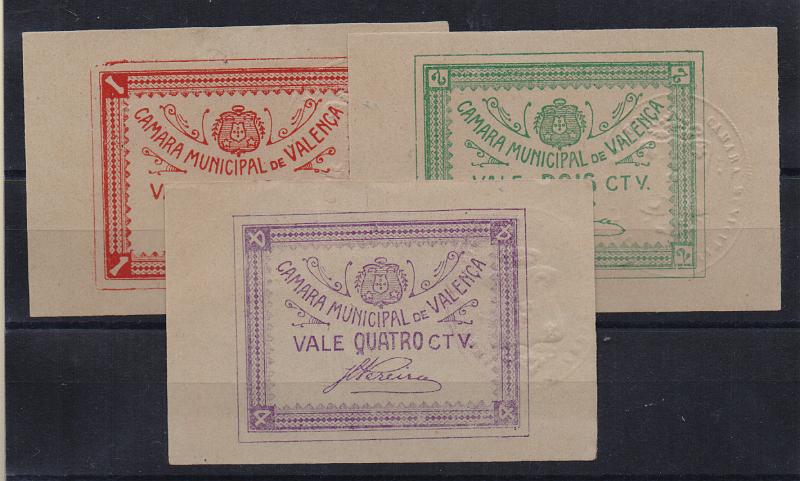3736.jpg -     Lote:    3736      Lotes pelo Correio              Descrição:         Valença &mdash; Câmara Municipal, 1C, 2C e 4C, MA1244/6, Novas (4C com ligeira dobra).        CDL       Valor Base:     &euro; 10,00     Valor Venda:     &euro;      