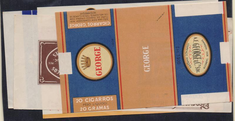 3781.jpg -     Lote:    3781      Lotes pelo Correio              Descrição:         Moçambique &mdash; Lote com invólucros de maços de tabaco das marcas, "George", "FN", "Havana" e "Nahóta", das fábricas "A. E. George & Cª" e "Sociedade Colonial de Tabacos".         RTL       Valor Base:     &euro; 7,00     Valor Venda:     &euro;      