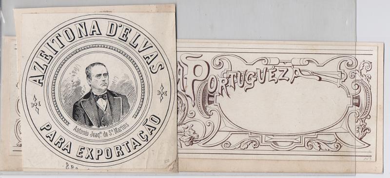 3792.jpg -     Lote:    3792      Lotes pelo Correio              Descrição:         Lote com 2 provas de rótulos publicitários provenientes da "Lithographia Guedes", relativos à "Indústria Portuguesa" (a sépia) e "Azeitona d'Elvas / para Exportação" (com retrato masculino).        GRV       Valor Base:     &euro; 5,00     Valor Venda:     &euro;      
