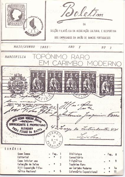 0030.jpg -     Lote:    30      Biblioteca de Castanheira da Silveira      Lotes Especiais       Descrição:         Boletim da Secção Filatélica da Associação Cultural e Desportiva dos Empregados da União de bancos Portugueses. N.º 1(1983) até ao n.º 50 (1992), sem faltas.        Livro       Valor Base:     &euro; 15,00     Valor Venda:     &euro; 65,00     