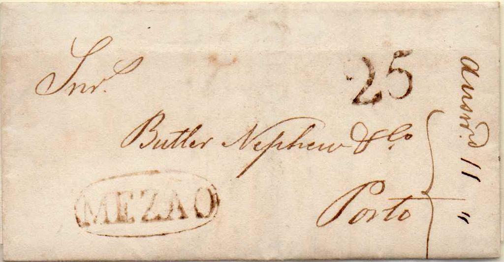 0129.jpg -     Lote:    129            Portugal        Descrição:         Mezão &mdash; A sépia, GM MSF2 em carta datada da Régua (05.04.35) para o Porto, com o porte de 25 reis batido a sépia.        Carta       Valor Base:     &euro; 15,00     Valor Venda:     Retirado     