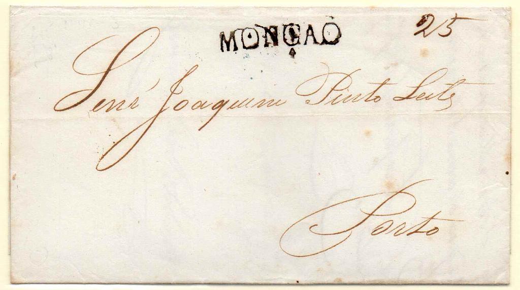 0131.jpg -     Lote:    131            Portugal        Descrição:         Monção &mdash; A sépia, GM MNC3 em carta datada de Monção (25.04.51) para o Porto, com o porte de 25 reis manuscrito a sépia.        Carta       Valor Base:     &euro; 40,00     Valor Venda:     Retirado     