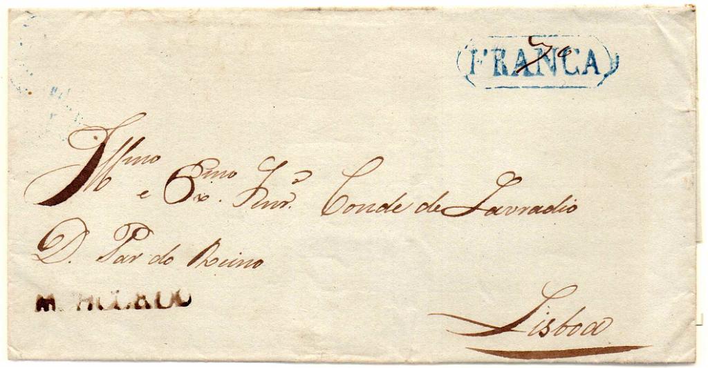 0132.jpg -     Lote:    132            Portugal        Descrição:         Moncorvo &mdash; A sépia, GM TMC2, em carta datada de carta remetida de Moncorvo para Lisboa, com o porte manuscrito de 70 reis, anulado com carimbo de Lisboa "FRANCA" por o destinatário estar isento de porte.        Carta       Valor Base:     &euro; 20,00     Valor Venda:     Retirado     