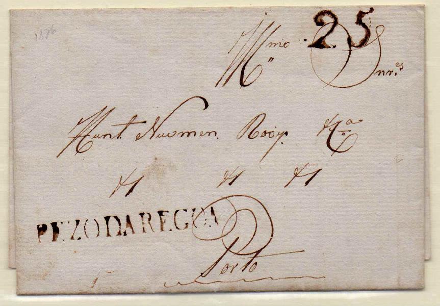 0142.jpg -     Lote:    142            Portugal        Descrição:         Peso da Régua &mdash; A sépia, GM PRG1 em carta datada de Fontelos (08.01.26) para o Porto, com o porte de 25 reis batido a sépia.        Carta       Valor Base:     &euro; 30,00     Valor Venda:     Retirado     