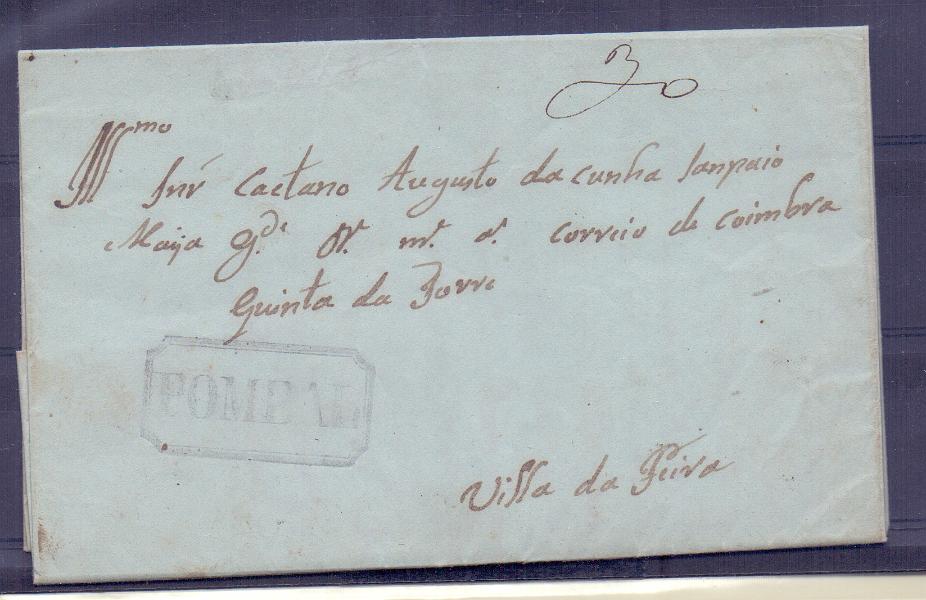 0144.jpg -     Lote:    144            Portugal        Descrição:         Pombal &mdash; A preto, GM PBL3 em carta datada de Pombal (09.09.49) para Vila da Feira, com o porte de 30 reis manuscrito a sépia.        Carta       Valor Base:     &euro; 50,00     Valor Venda:     &euro; 85,00     