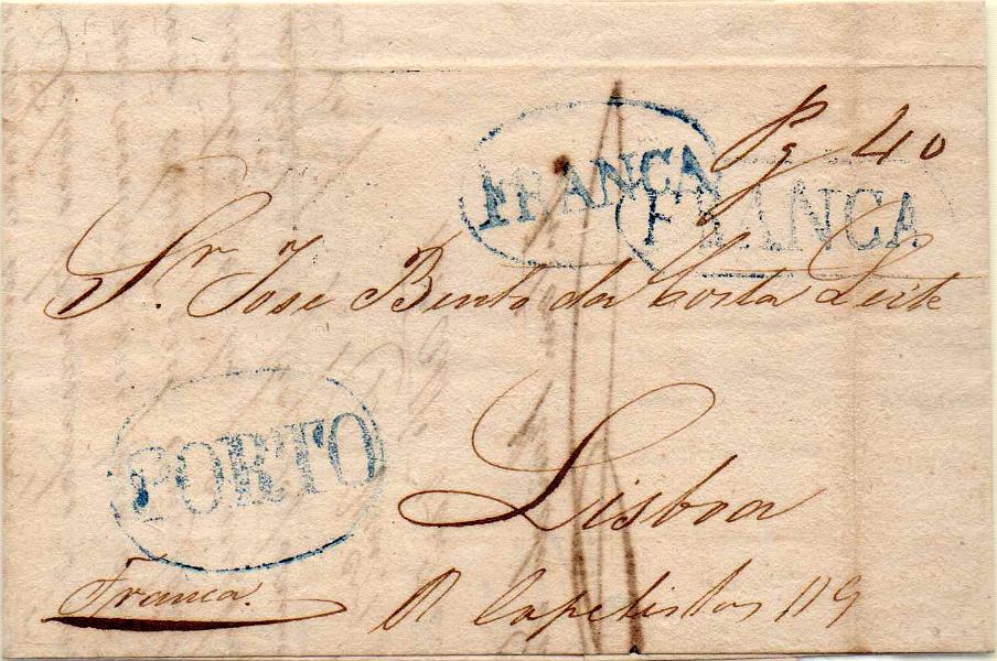0148.jpg -     Lote:    148            Portugal        Descrição:         Porto / Lisboa / Porte Pago &mdash; A azul, GM PRT PP2 e LSB PP4 em carta datada do Porto (13.07.41) para Lisboa, com o porte pago de 40 reis manuscrito a sépia.        Carta       Valor Base:     &euro; 20,00     Valor Venda:     Retirado     