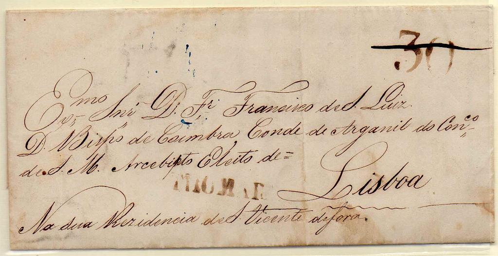 0156.jpg -     Lote:    156            Portugal        Descrição:         Tomar &mdash; A sépia, GM TMR3 em carta datada de Pias (23.09.42) para Lisboa (26.09.42) com o porte de 30 reis batido a sépia, e anulado com traço a tinta.        Carta       Valor Base:     &euro; 20,00     Valor Venda:     &euro; 38,00     