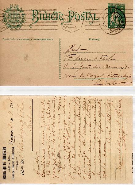 0207.jpg -     Lote:    207            Portugal       Descrição:         1912 &mdash; Ceres. OM59, 1c verde. Lote de 4 inteiros circulados e repicados por "MANUEL MARIA D'OLIVEIRA (3 diferentes) e "BANCO DO MINHO"        Lote       Valor Base:     &euro; 10,00     Valor Venda:     &euro; 24,00     