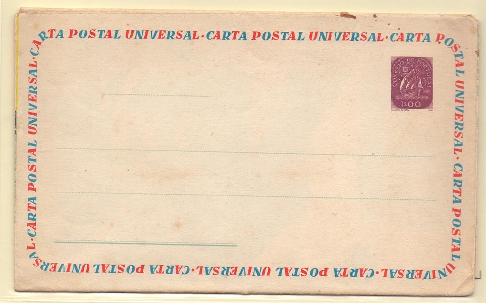 0250.jpg -     Lote:    250            Portugal       Descrição:         1955/57 &mdash; Carta Universal com selo tipo Caravela. OM4, 1$00, Série A3. Apenas emitidos 5.000 exemplares.        IC       Valor Base:     &euro; 10,00     Valor Venda:     &euro; 80,00     
