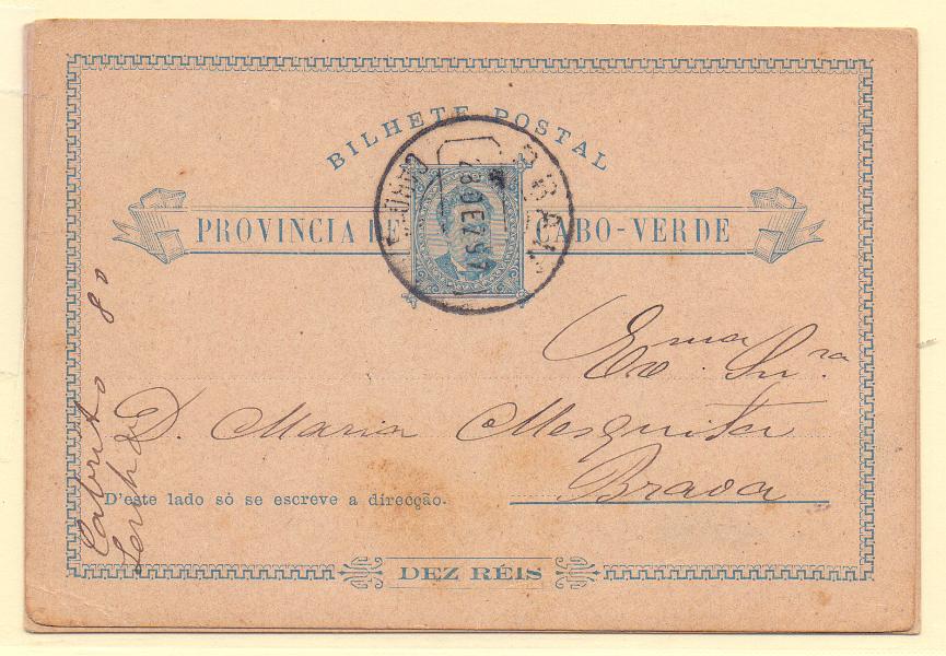 0274.jpg -     Lote:    274            Cabo Verde       Descrição:         1885 &mdash; D. Luís I. OM1, 10 reis azul. Lote de dois, sendo um circulado internamente da Praia para Brava e outro novo.        IC/IN       Valor Base:     &euro; 10,00     Valor Venda:     Retirado     
