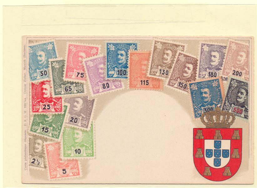 0355.jpg -     Lote:    355                   Descrição:         Temáticos. Filatelia. Selos de D. Carlos I tipo Mouchon e Escudo Real. Impressão em relevo. Novo.        PI       Valor Base:     &euro; 8,00     Valor Venda:     Retirado     