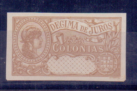 0415.jpg -     Lote:    415            Fiscais        Descrição:         Fiscais. África. 1917 &mdash; Contribuição de Juros, Prova de cor bistre, não denteada, sem impressão do valor.                 PRV       Valor Base:     &euro; 10,00     Valor Venda:     &euro; 28,00     