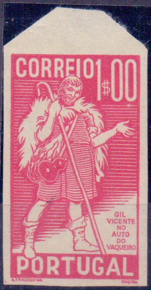 0567.jpg -     Lote:    567            Portugal       Descrição:         1937 &mdash; 4.º Centenário da Morte de Gil Vicente. CE 578, 1$00. Prova de cor em vermelho, não denteada.         PRV       Valor Base:     &euro; 6,00     Valor Venda:     &euro; 6,00     