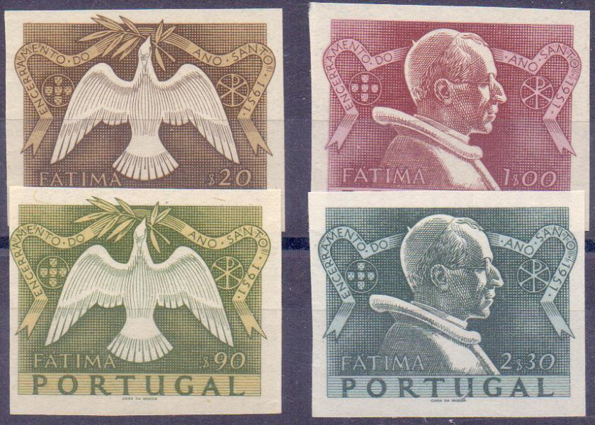 0591.jpg -     Lote:    591            Portugal       Descrição:         1951 &mdash; Encerramento do Ano Santo. CE733/736. Série completa em provas não denteadas, não gomadas, nas cores finais.        PRV       Valor Base:     &euro; 20,00     Valor Venda:     &euro; 32,00     