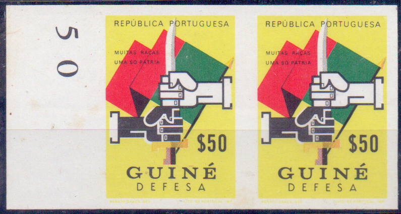 0638.jpg -     Lote:    638            Guiné       Descrição:         1968 &mdash; Imposto Postal. Defesa. CE IP18, $50, Par de provas não denteadas com o fundo amarelo.        PRV       Valor Base:     &euro; 8,00     Valor Venda:     &euro; 10,00     