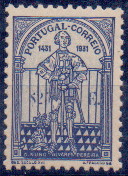 0668.jpg -     Lote:    668            Portugal       Descrição:         1931 &mdash; 5.º Centenário da Morte de D. Nuno Álvares Pereira. CE545, 1$25. Selo sem impressão do valor.        ***       Valor Base:     &euro; 15,00     Valor Venda:     &euro; 55,00     