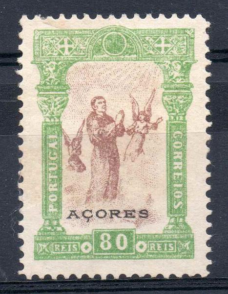 0688.jpg -     Lote:    688            Açores       Descrição:         1895 &mdash; 7.º Centenário do nascimento de S. António. CE81, 80 reis. Falso Fournier.        *       Valor Base:     &euro; 20,00     Valor Venda:     Retirado     