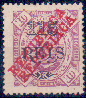 0700.jpg -     Lote:    700            Congo       Descrição:         1915 - D. Carlos I tipo Diogo Neto, com sobretaxa e sobrecarga REPUBLICA da Casa da Moeda. CE125, 115/10 reis, denteado 12 &frac12;, com dupla sobrecarga.        *       Valor Base:     &euro; 8,00     Valor Venda:     &euro; 22,00     