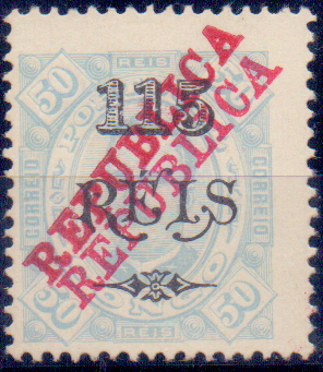 0701.jpg -     Lote:    701            Congo       Descrição:         1915 - D. Carlos I tipo Diogo Neto, com sobretaxa e sobrecarga REPUBLICA da Casa da Moeda. CE126, 115/50 reis, denteado 13 &frac12;, com dupla sobrecarga.        *       Valor Base:     &euro; 8,00     Valor Venda:     &euro; 20,00     