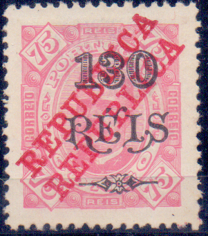 0703.jpg -     Lote:    703            Congo       Descrição:         1915 - D. Carlos I tipo Diogo Neto, com sobretaxa e sobrecarga REPUBLICA da Casa da Moeda. CE128, 130/75 reis, denteado 12 &frac12;, com dupla sobrecarga.        *       Valor Base:     &euro; 8,00     Valor Venda:     &euro; 24,00     