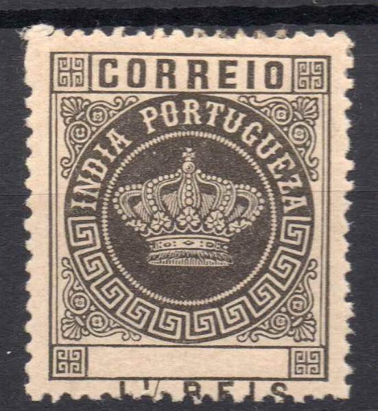 0713.jpg -     Lote:    713            Índia       Descrição:         1882 &mdash; Tipo Coroa. Valores em moeda local. CE115, 1 &frac12; reis em preto, denteado 13 &frac12;. Selo com impressão deslocada da taxa.        **       Valor Base:     &euro; 6,00     Valor Venda:     &euro; 6,00     