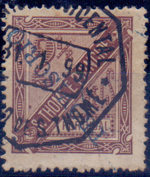 0777.jpg -     Lote:    777            S. Tomé e Príncipe       Descrição:         1899 - D. Carlos I * JORNAES, com sobrecarga PROVISORIO. CE58, 2 &frac12; reis, CE 58, com a sobrecarga "Provisorio" invertida.        O       Valor Base:     &euro; 20,00     Valor Venda:     Retirado     