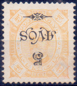 0784.jpg -     Lote:    784            Timor       Descrição:         1902 &mdash; D. Carlos I, com sobretaxa. CE85, 5 avos s/ 5 reis. Selo com a sobretaxa invertida.        *       Valor Base:     &euro; 10,00     Valor Venda:     &euro; 10,00     