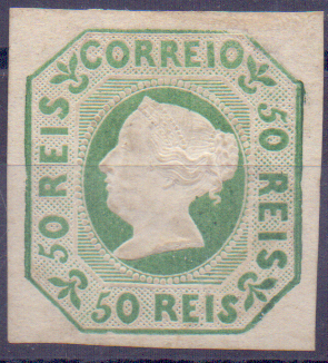0795.jpg -     Lote:    795            Portugal       Descrição:         1853 &mdash; D. Maria II. CE3, 50 reis verde amarelo. Selo com boas margens, sem reparações, com vestígios de goma no verso. Valor de catálogo &euro; 7.000,00.        *       Valor Base:     &euro; 400,00     Valor Venda:     &euro; 1.100,00     