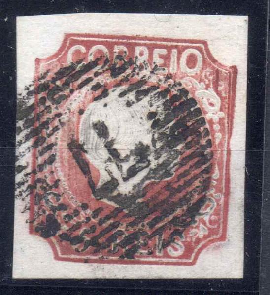 0799.jpg -     Lote:    799            Portugal       Descrição:         1855/56 &mdash; D. Pedro V. cabelos lisos. CE5, 5 reis, tipo V, com boas margens. Certificado de Peritagem da INEXFIP. Valor de catálogo &euro; 1.700,00.        O       Valor Base:     &euro; 190,00     Valor Venda:     Retirado     