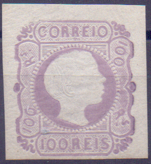 0807.jpg -     Lote:    807            Portugal       Descrição:         1855/56 &mdash; D. Pedro V. Cabelos lisos. CE9, 100 reis lilás, cunho I, com três margens de luxo e uma curta. Valor de catálogo &euro; 1.500,00.        RG***       Valor Base:     &euro; 150,00     Valor Venda:     &euro; 150,00     