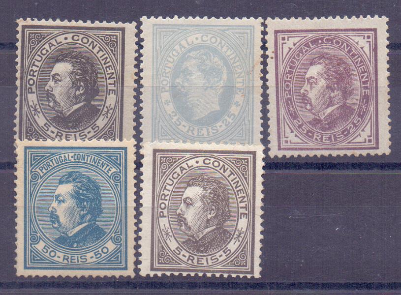 0857.jpg -     Lote:    857            Portugal       Descrição:         1880/81 &mdash; D. Luís I, de perfil. CE52/55. Série completa em denteado 13 &frac12;, papel liso + 5 reis em papel porcelana, denteado 12 &frac12;.. Valor de catálogo &euro; 1.360,00.        RG**       Valor Base:     &euro; 80,00     Valor Venda:     &euro; 160,00     