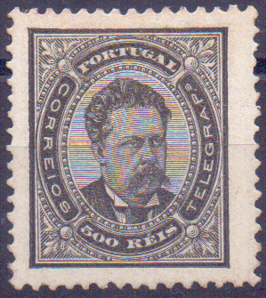 0860.jpg -     Lote:    860            Portugal       Descrição:         1884/87 &mdash; D. Luís I, de frente. Novos valores. CE64, 500 reis preto, denteado 12 &frac12;. Valor de catálogo &euro; 850,00.        **       Valor Base:     &euro; 50,00     Valor Venda:     &euro; 120,00     