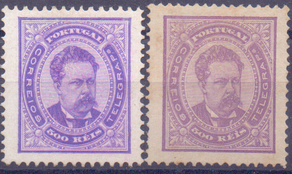 0862.jpg -     Lote:    862            Portugal       Descrição:         1884/87 &mdash; D. Luís I, de frente. Novos valores. CE65, 500 reis violeta, denteado 12 &frac12;, regomado + selo em denteado 13 &frac12;, sem goma. Valor de catálogo &euro; 1570,00.        RG**/*       Valor Base:     &euro; 100,00     Valor Venda:     Retirado     