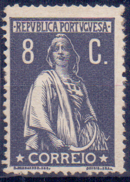 0901.jpg -     Lote:    901            Portugal       Descrição:         1912 &mdash; Ceres. CE214, 8C, papel porcelana, denteado 15x14. Selo sem goma.        *       Valor Base:     &euro; 8,00     Valor Venda:     &euro; 8,00     