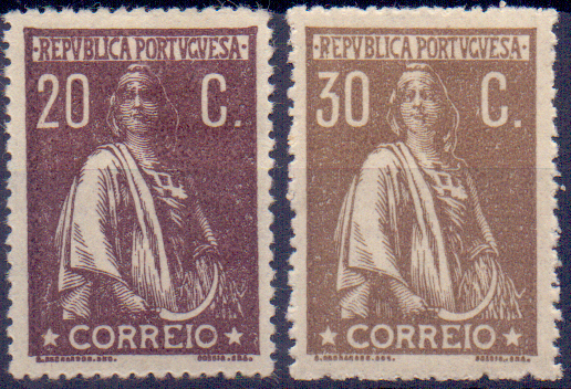 0911.jpg -     Lote:    911            Portugal       Descrição:         1920/22 &mdash; Ceres. CE240, 242, 20c e 30c. Ambos em denteado 15x14. Valor de catálogo &euro; 360,00.        **       Valor Base:     &euro; 35,00     Valor Venda:     &euro; 38,00     