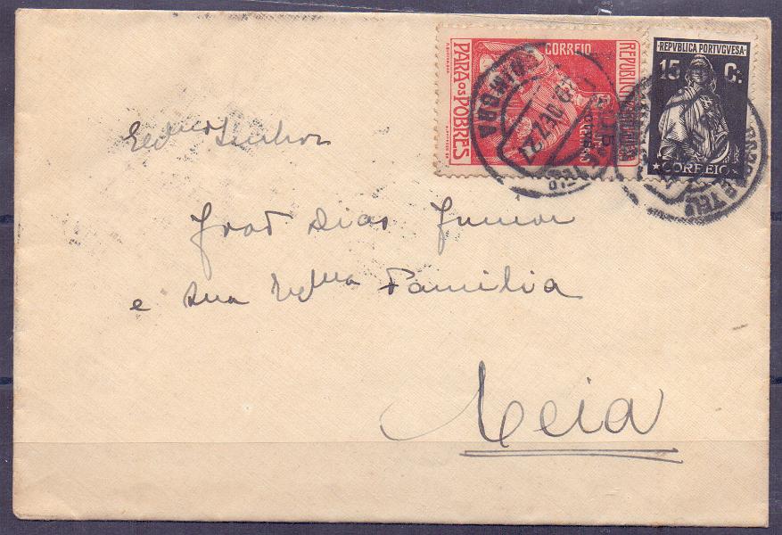 1020.jpg -     Lote:    1020            Portugal       Descrição:         1915/26 &mdash; Ceres. Emissão de Londres + Imposto Postal "Para os Pobres". Sobrescrito circulado de Coimbra (29.12.27) para Ceia (30.12.27) com selo de 15c CE402 e de 1C CE IP7. Errada aplicação da tabela pois o valor do imposto postal deveria ser de 15v.        Carta       Valor Base:     &euro; 15,00     Valor Venda:     Retirado     