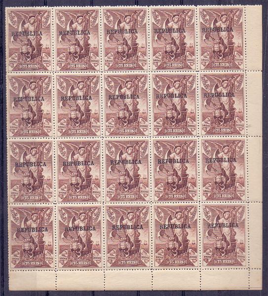 1039.jpg -     Lote:    1039            Açores       Descrição:         1911 &mdash; 4.º Centenário do descobrimento do caminho marítimo para a Índia, com sobrecarga REPUBLICA. CE139, 75 reis. Valor de catálogo &euro; 70,00.        ***       Valor Base:     &euro; 15,00     Valor Venda:     Retirado     