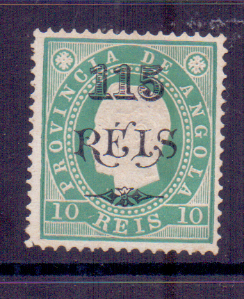 1084.jpg -     Lote:    1084            Angola       Descrição:         1902 &mdash; D. Luís I. Fita direita. CE55, 115 s/ 10 reis verde, denteado 13 &frac12;. Valor de catálogo &euro; 100,00. Lote a ver        **       Valor Base:     &euro; 20,00     Valor Venda:     &euro; 20,00     